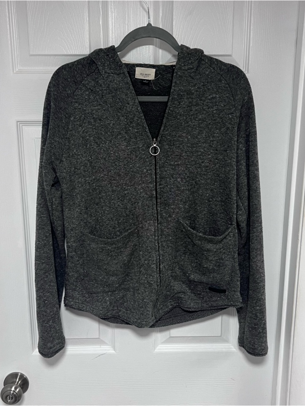 Civil Society Cozy Dark Gray Zip-Front Hoodie Sweater Size S
